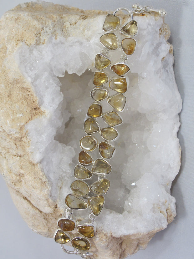 Free-form Citrine Quartz and Sterling Bracelet