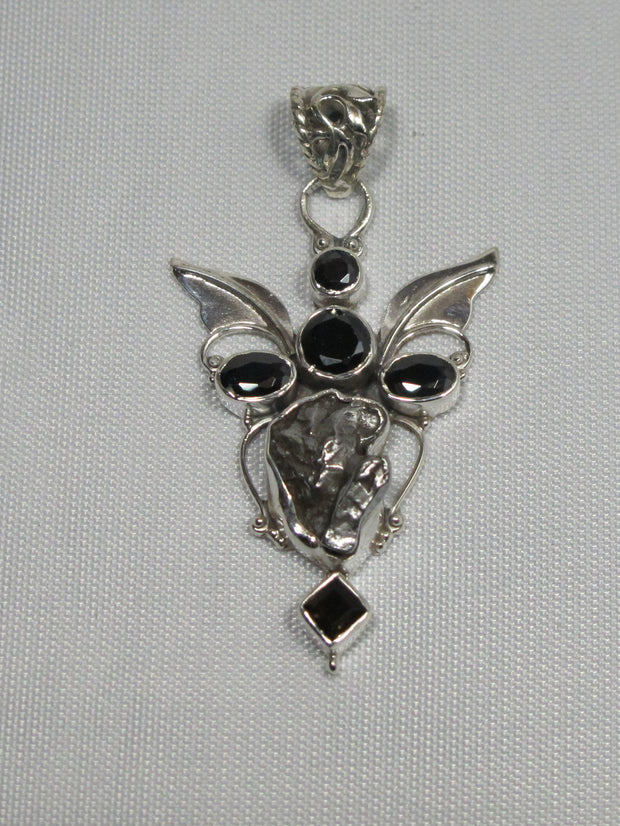 Angel Sterling and Meteorite Pendant 3 with Onyx and Topaz