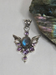 Angel Sterling and Labradorite Pendant 1 with Amethyst Quartz