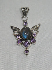 Angel Sterling and Labradorite Pendant 1 with Amethyst Quartz