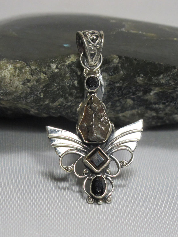 *Angel Sterling and Meteorite Pendant 4 with Onyx and Topaz