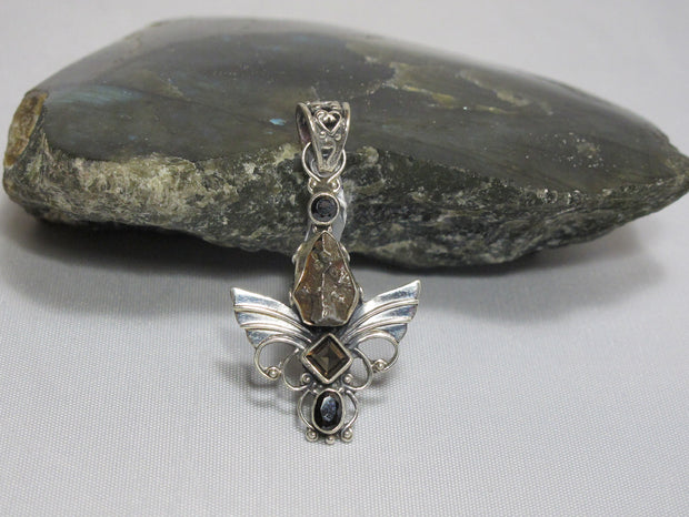 *Angel Sterling and Meteorite Pendant 4 with Onyx and Topaz