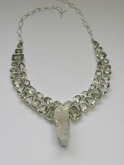 Green Amethyst And Rough Quartz Crystal Artisan Gemstones Necklace 1