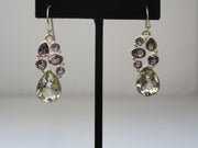 *Green Amethyst Quartz Teardrop Earring Set with Purple Amethyst