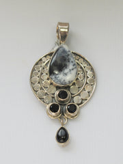 Dendritic Opal and Sterling Pendant with Onyx