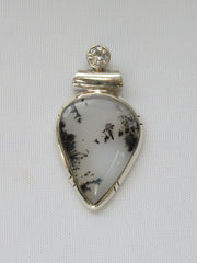 Dendritic Opal Teardrop Pendant with White Topaz