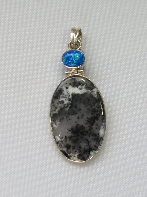 Dendritic Opal Pendant with Fire Opal 1