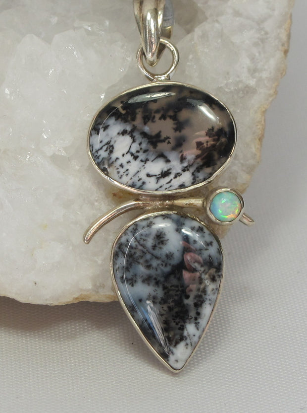 Dendritic Opal Pendant with Fire Opal 4