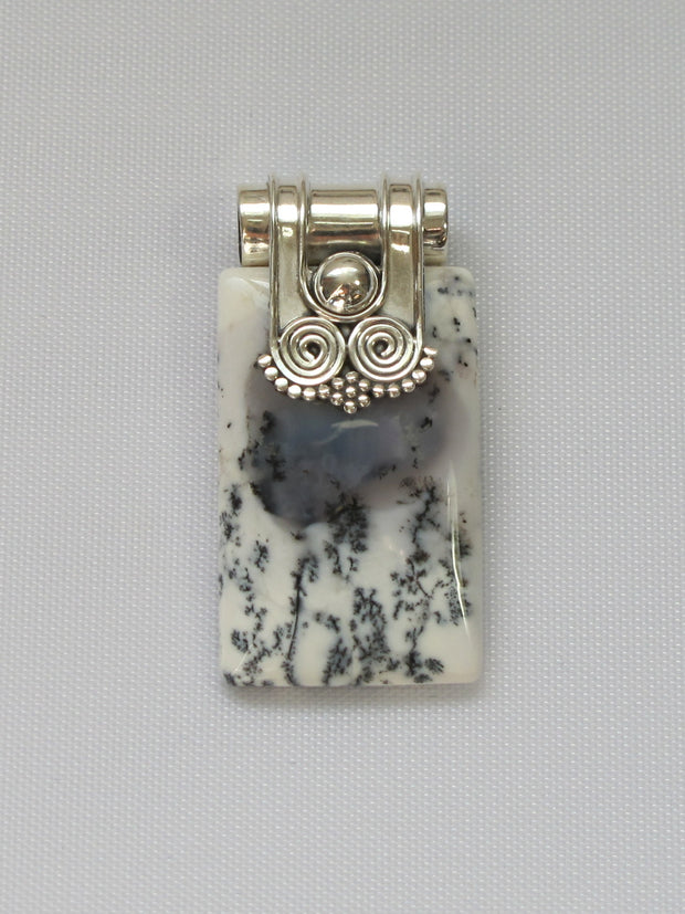 *Dendritic Opal Rectangle Pendant with Scroll