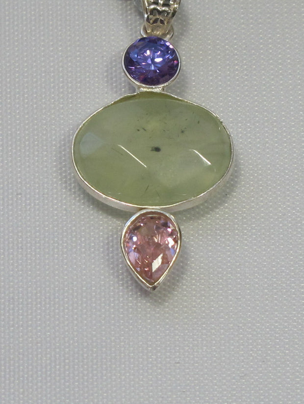 Petite Prehnite Pendant with Amethyst Quartz