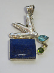 Lapis Pendant 2 with Pearl, Topaz, Citrine Quartz and Peridot