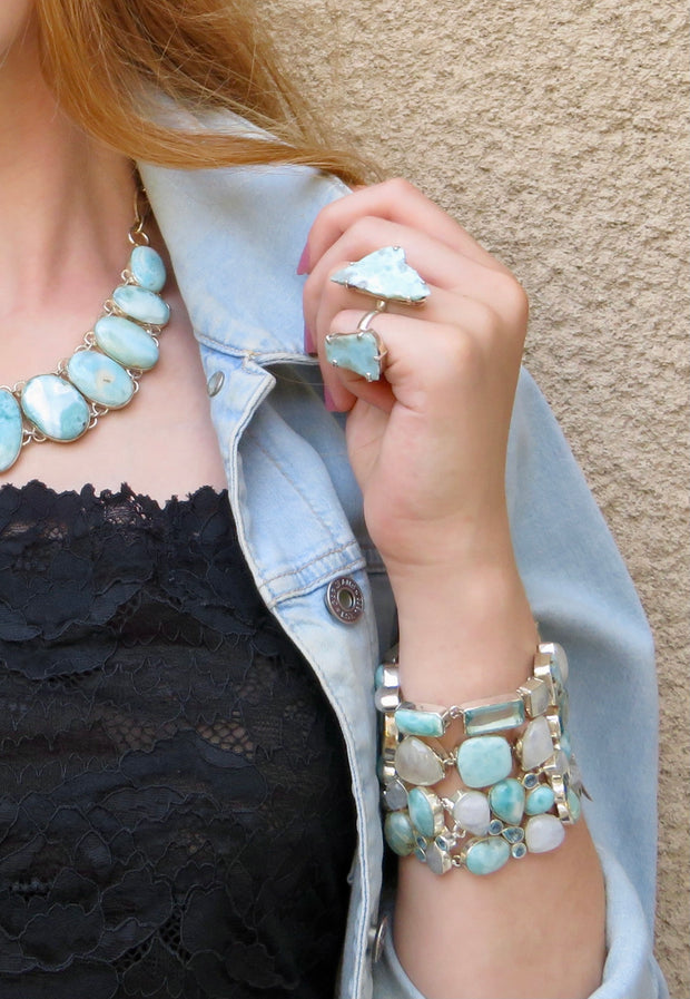 Larimar and Moonstone Bracelet 3 with Blue Topaz